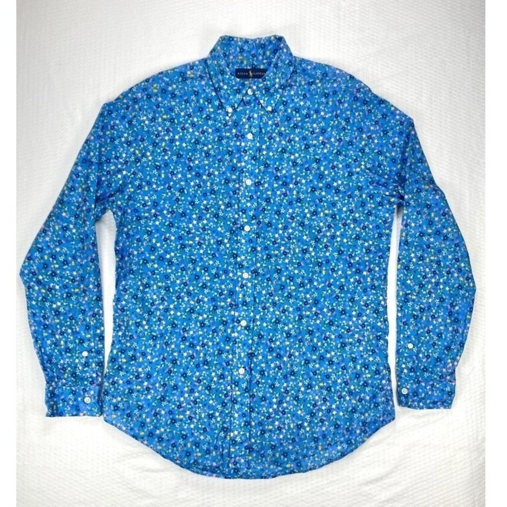 Ralph Lauren Long Sleeves Button Down Shirt Mens M Blue Cotton Americana Preppy